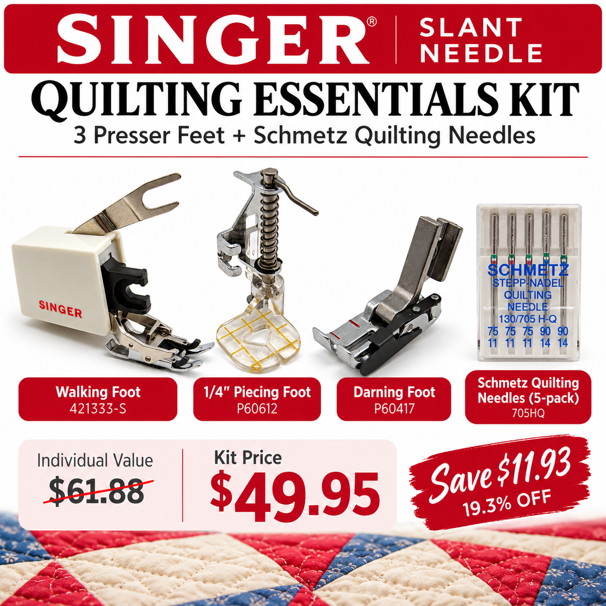 Singer Slant Needle Quilting Kit – Walking Foot, Darning Foot, 1/4" Foot & Needles - Central Michigan Sewing Supplies
