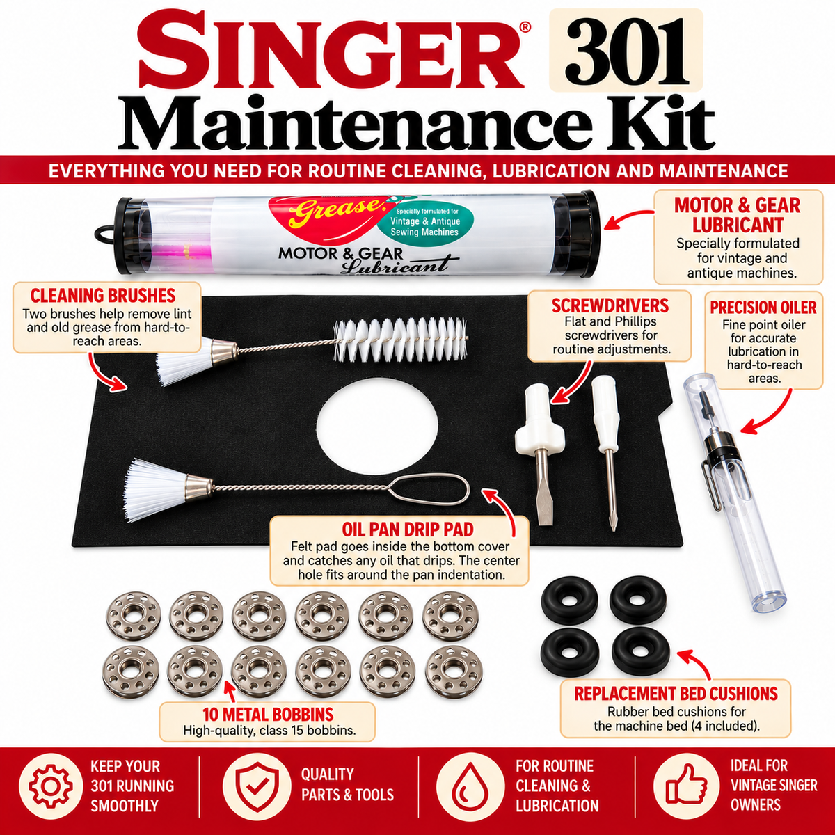 Singer 301A Tune-Up & Maintenance Kit - Central Michigan Sewing Supplies