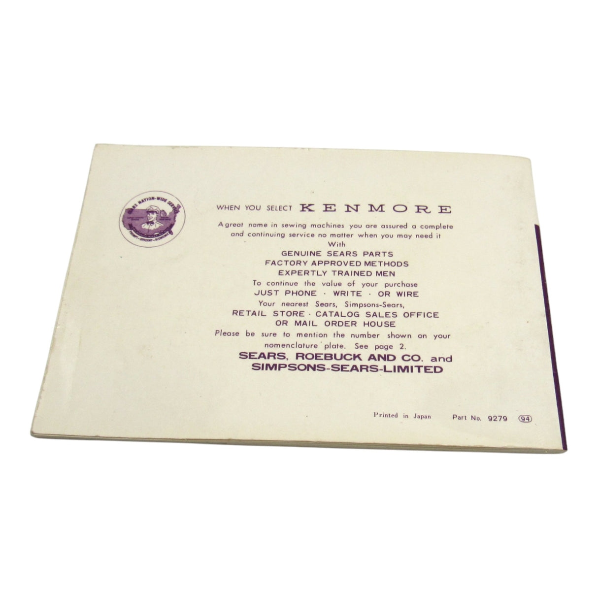 Original Kenmore Model 158.904 Instruction Manual - Central Michigan Sewing Supplies