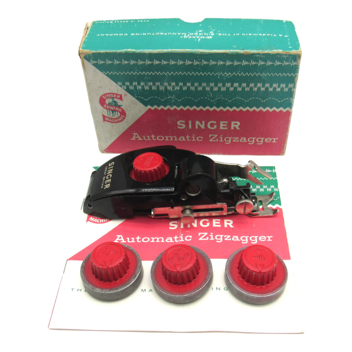 Singer Automatic Zigzagger Attachment #161157 - Low Shank Models 15, 66, 99, 201, 221 with Cams & Box
