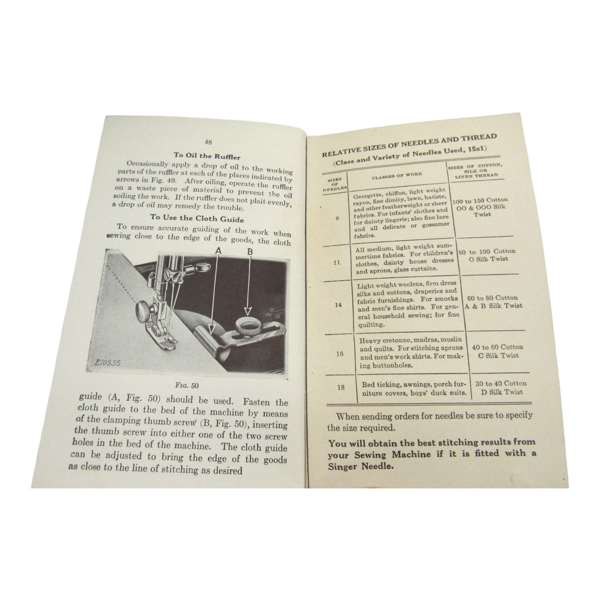 Original Singer 221-1 Instruction Manual Form 18740 Rev. 1235 (December 1935) - School-Bell Edition - Central Michigan Sewing Supplies