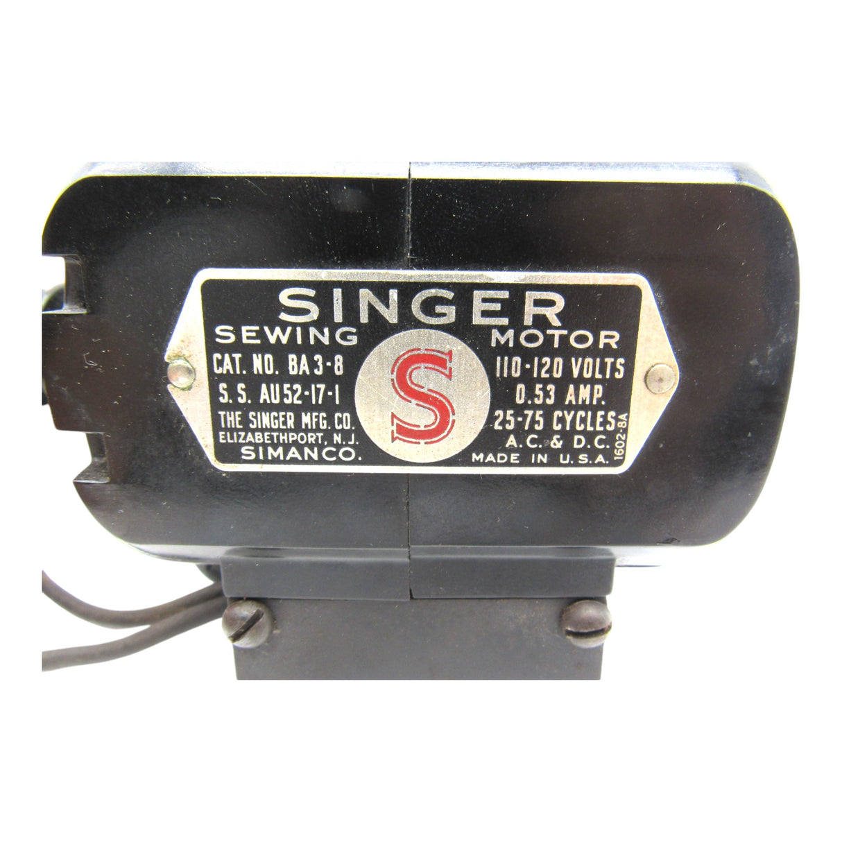 Vintage Original Singer Motor BA 3-8 (Black) - Central Michigan Sewing Supplies