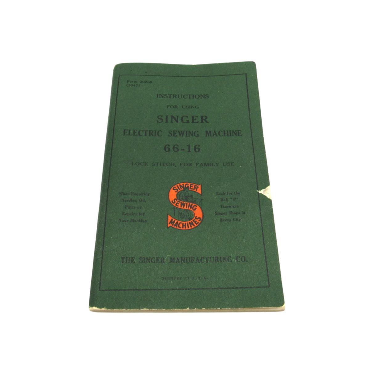 Vintage Original Singer Sewing Machine Model 66-16 Instruction Manual - Central Michigan Sewing Supplies