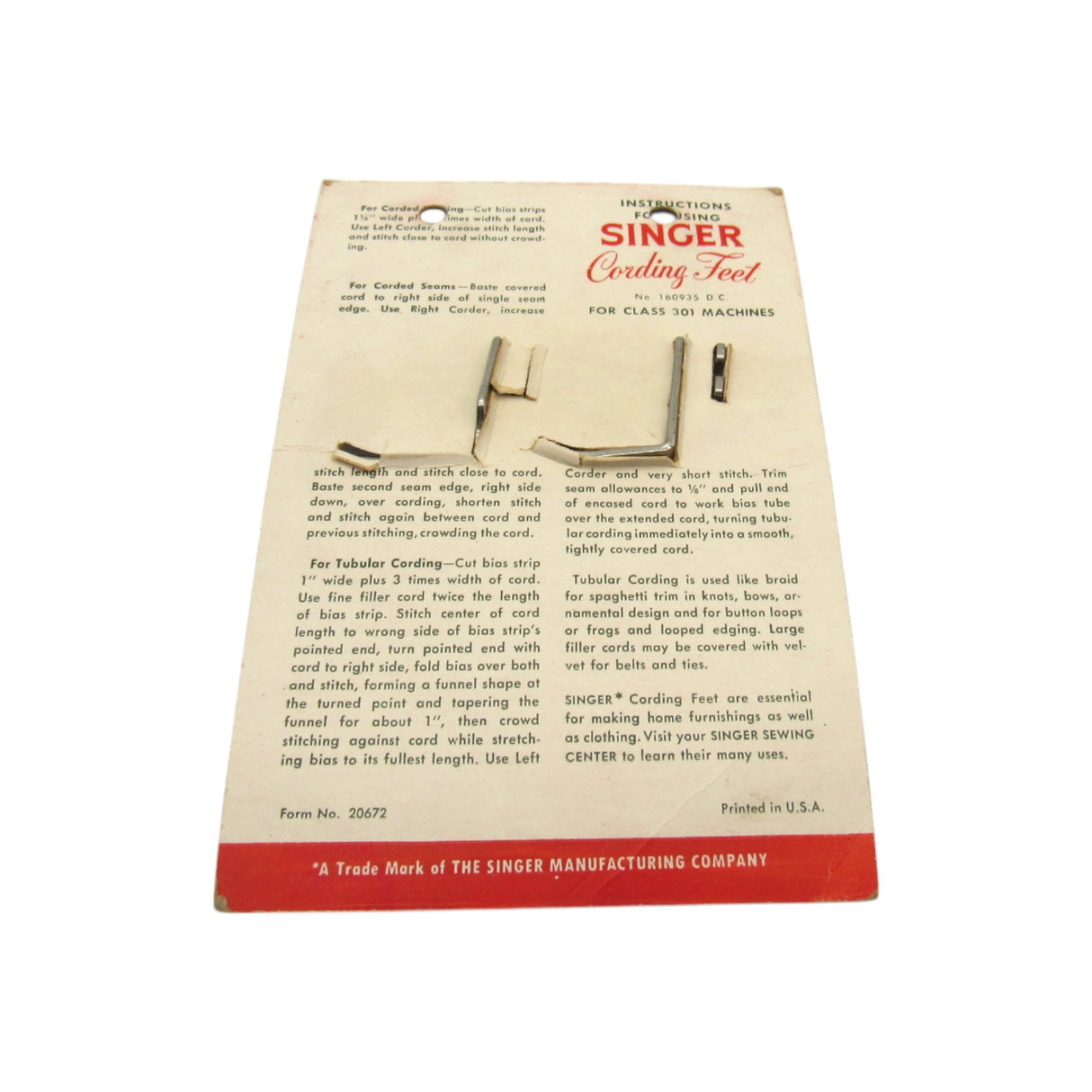 Original Slant Needle Cording Feet - Singer Part # 160687 and 160688 - Central Michigan Sewing Supplies