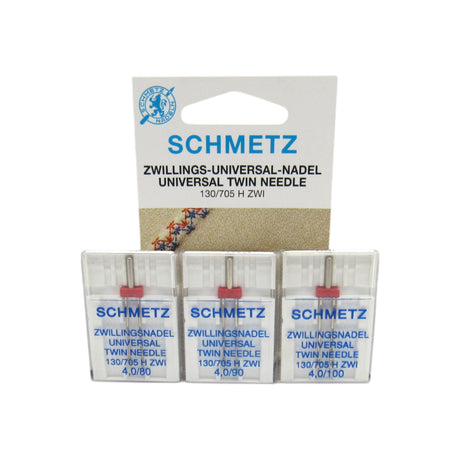Schmetz Sewing Machine Twin Needle 4 mm Wide Available is size 12, 14, 16 - Central Michigan Sewing Supplies