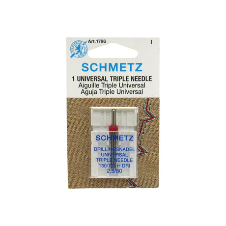 Schmetz Sewing Machine Triple Needle 2.5 mm Wide Size 12 - Central Michigan Sewing Supplies