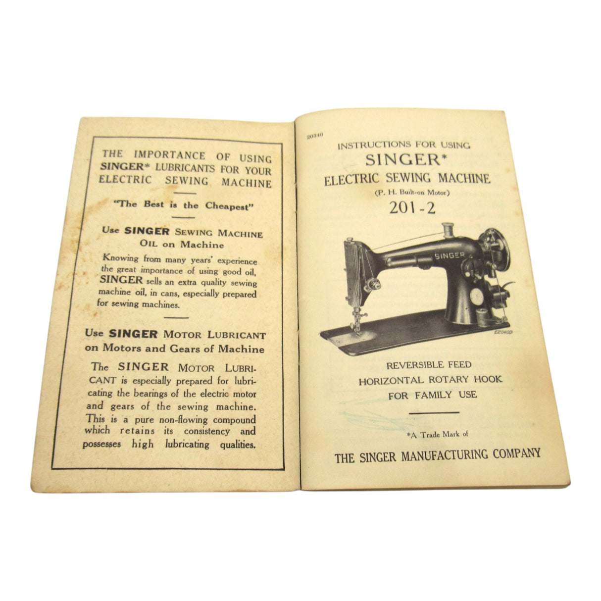 Vintage Original Singer Sewing Machine Model 201-2 Instruction Manual - Central Michigan Sewing Supplies