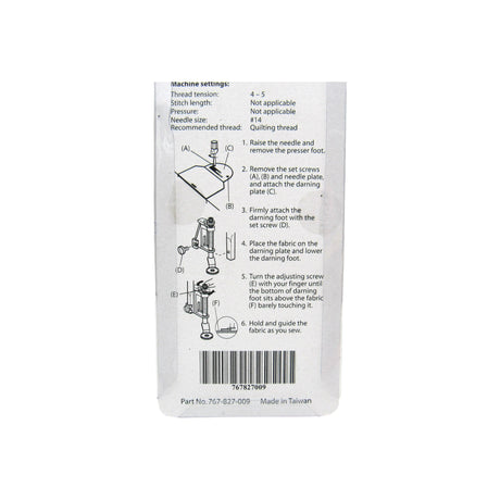 Darning Foot with Plate - Janome Part # 767827009 - Central Michigan Sewing Supplies