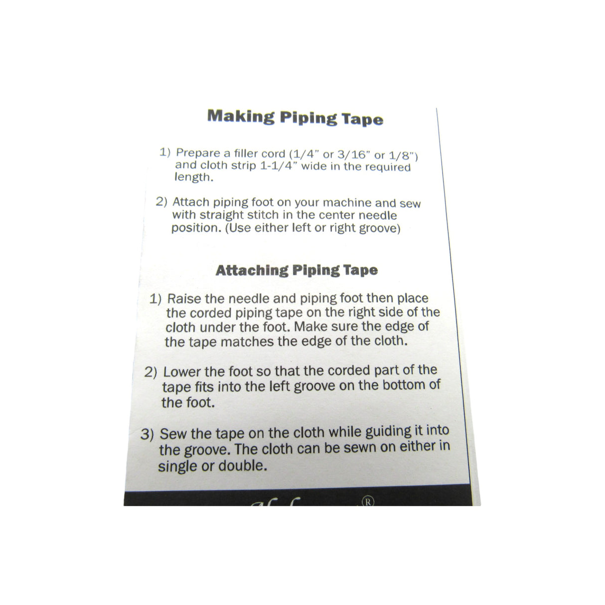Double Cord Welting / Piping Foot Choose From 1/8", 3/16", 1/4" - Slant Needle - Central Michigan Sewing Supplies
