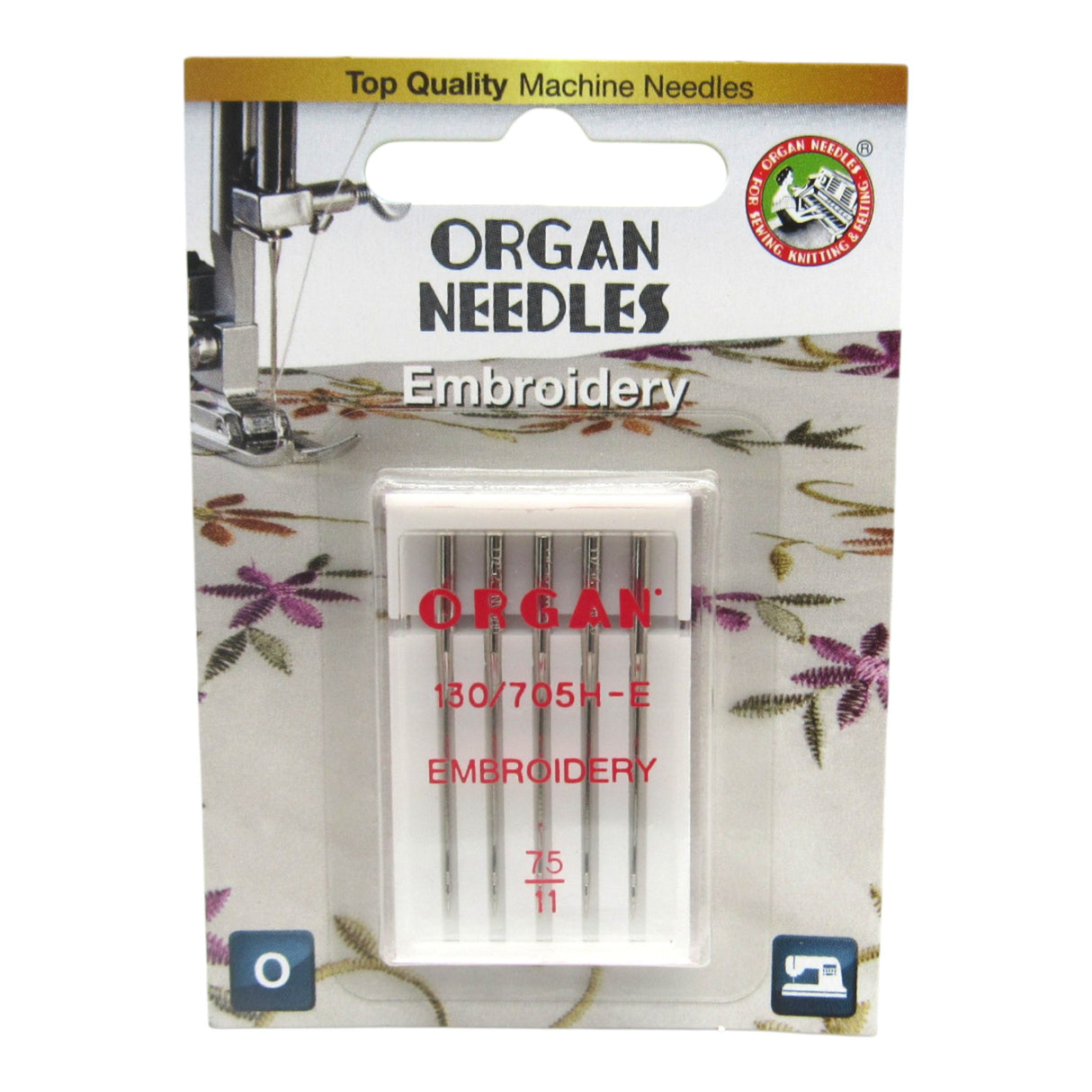 Organ 15x1 ST Embroidery Sewing Machine Needles - Universal Fit (5-Pack)