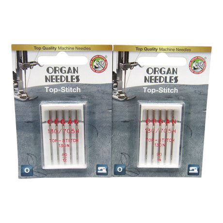 Organ HAx130N Top-Stitch Needles - Chrome Finish Blister Pack (5-Pack) - Central Michigan Sewing Supplies