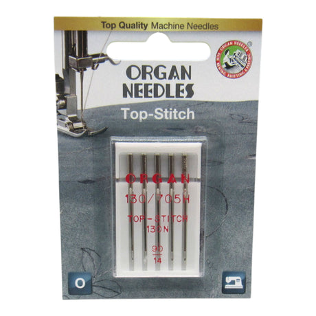 Organ HAx130N Top-Stitch Needles - Chrome Finish Blister Pack (5-Pack) - Central Michigan Sewing Supplies