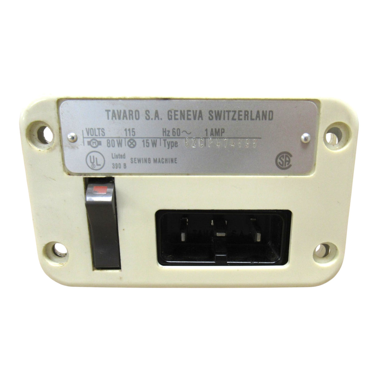 Genuine Elna Type 62C Side Cover w/ Power Switch & 3-Pin Receptacle Horizontal Center Pin OEM