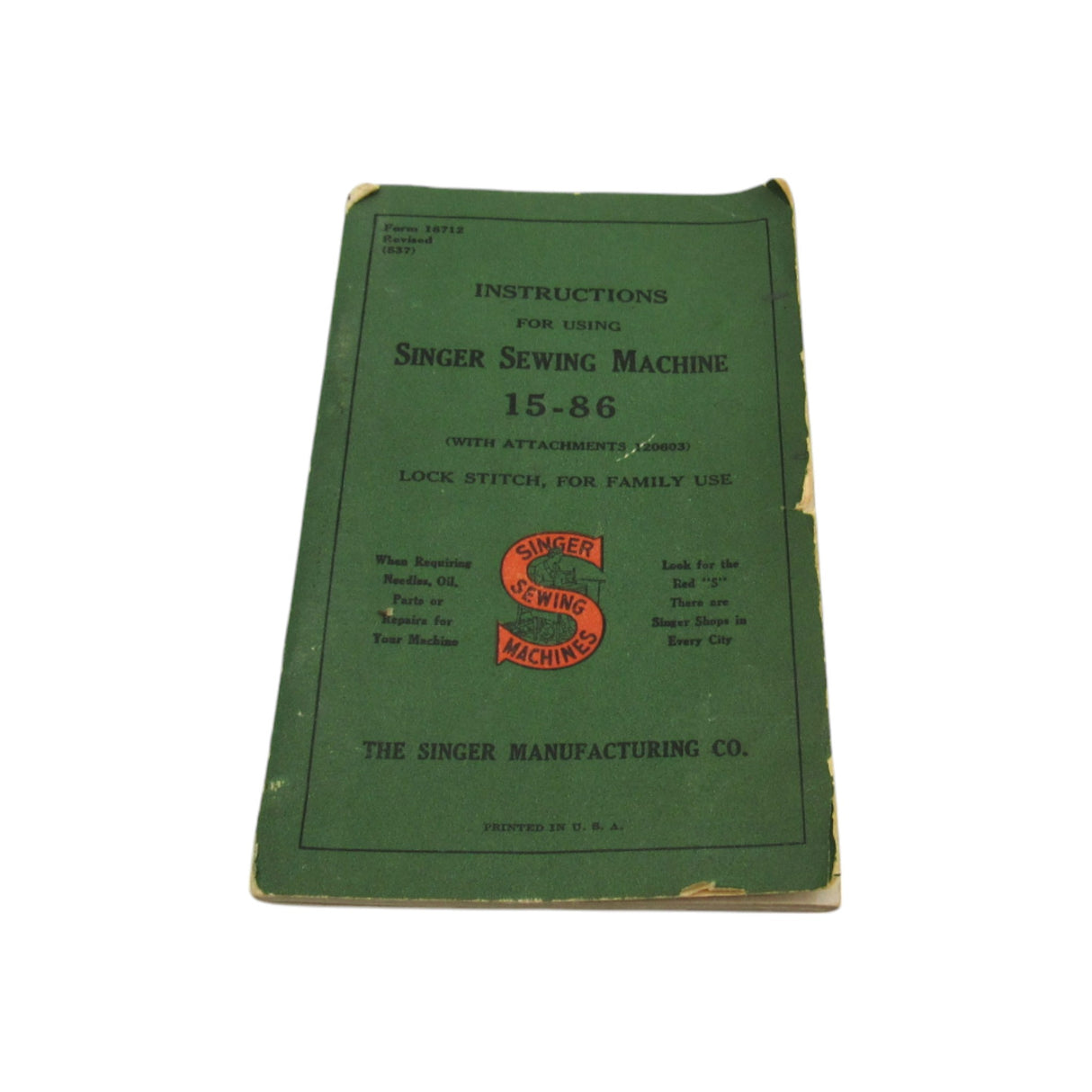 Vintage Original Singer Sewing Machine Model 15-86 Instruction Manual - Central Michigan Sewing Supplies
