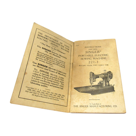 Original Singer Sewing machine Model 221-1 Instruction Manual - Central Michigan Sewing Supplies