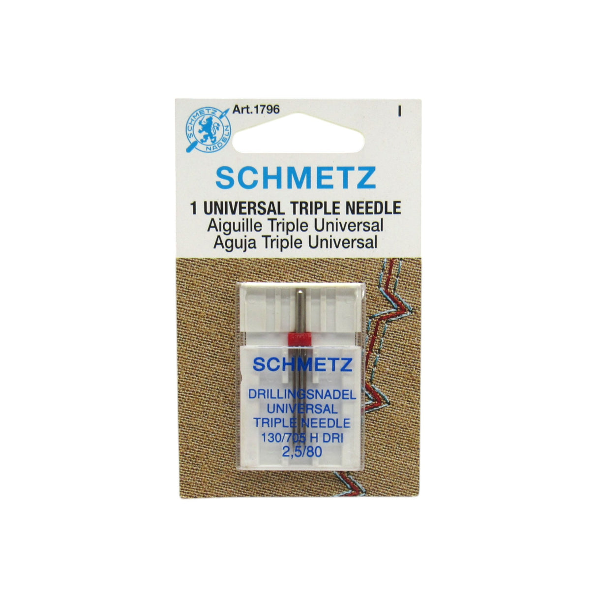 Schmetz Sewing Machine Triple Needle 2.5 mm Wide Size 12 - Central Michigan Sewing Supplies