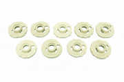 White sewing machine bobbins with white background
