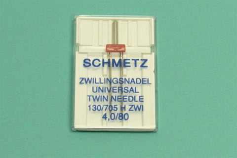 Schmetz Sewing Machine Twin Needle 4 mm Wide Available is size 12, 14, 16 - Central Michigan Sewing Supplies