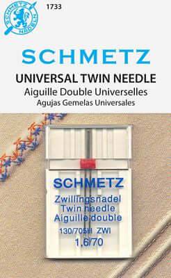 Schmetz Sewing Machine Twin Needle 1.6 mm Wide Available is size 10, 12